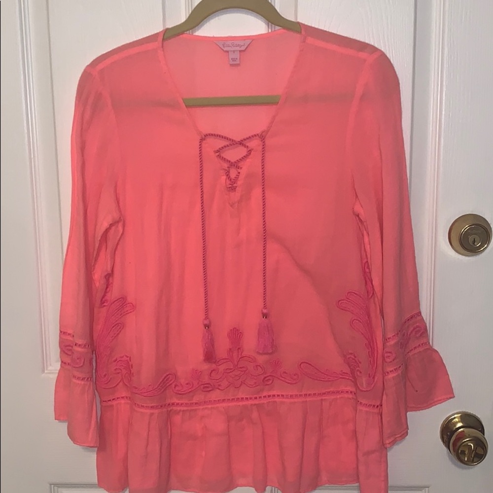 Lilly Pulitzer Peasant Top in Bright Pink